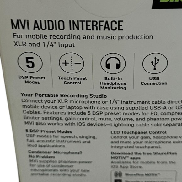 Shure MVi Digital Audio Interface Microphone Connection Computer NIB NEW in Box - Picture 4 of 13